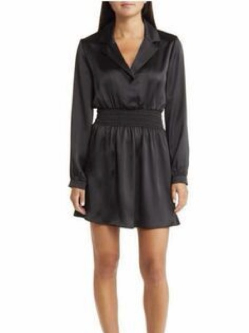 Steve Madden Black Satin Smocked-Waist Mini Dress